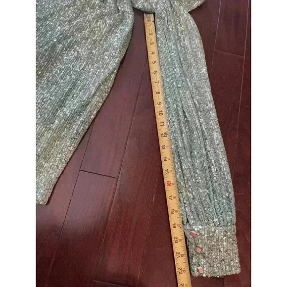 MAC DUGGALPuff Sleeve Sequin Mini Dress Sequin Light Green Ballon Long Sleeve 0 - Picture 8 of 9